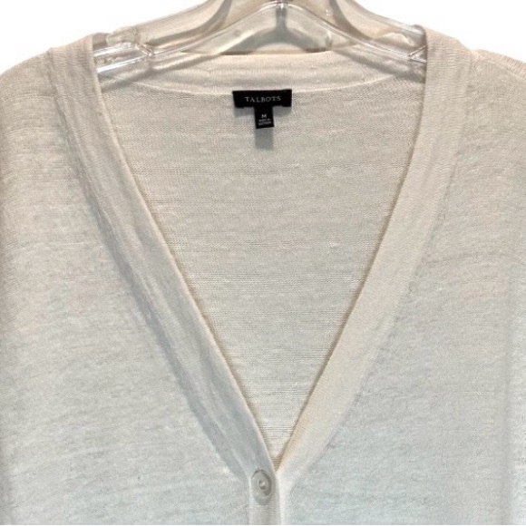 Talbots White Linen Button-Up Cardigan - Medium - Lightweight, Breezy, Feminine - Picture 4 of 7
